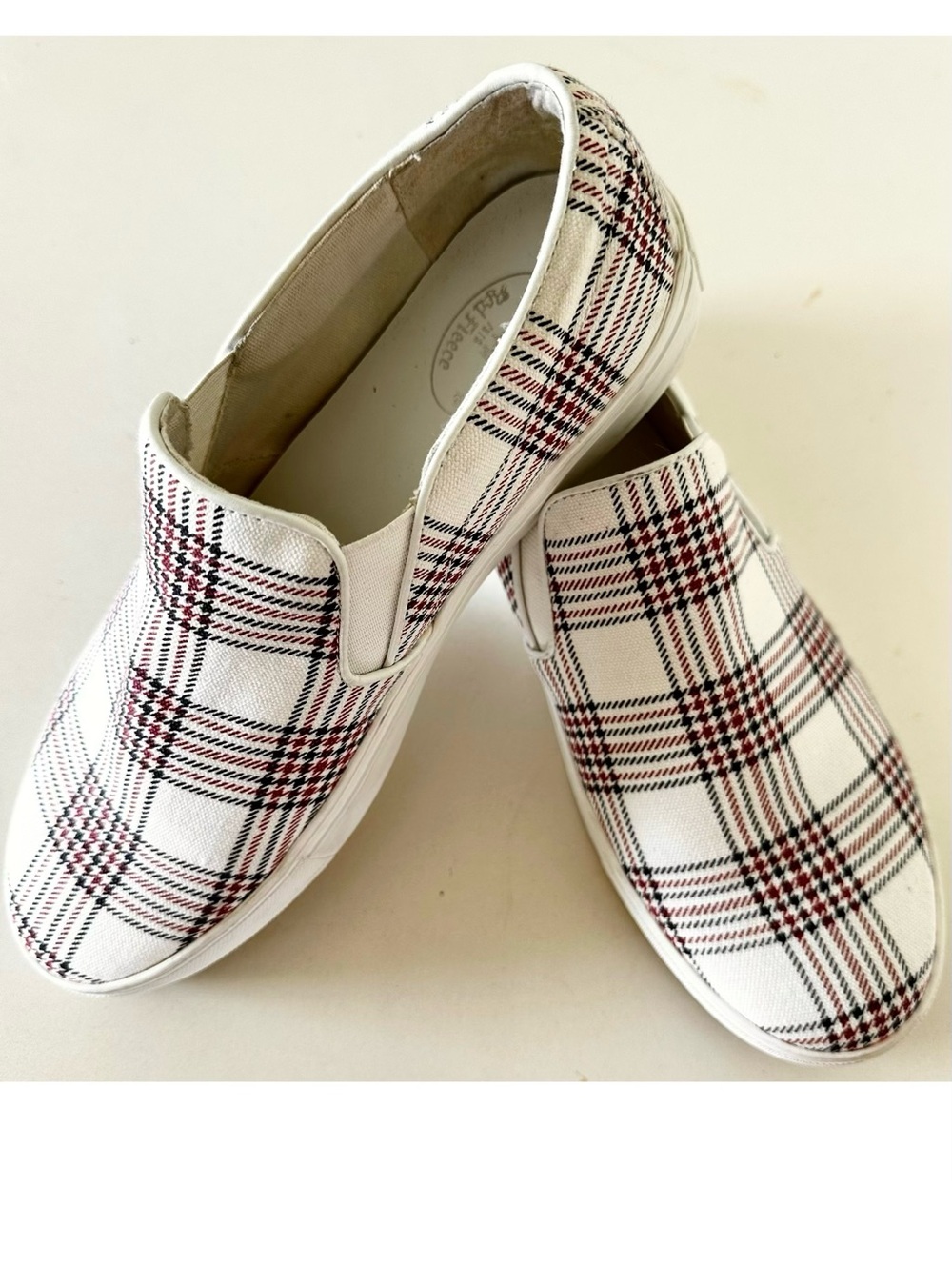 Brooks Brothers  Women’s Plaid Slip-On Sneakers - White, Red, Black